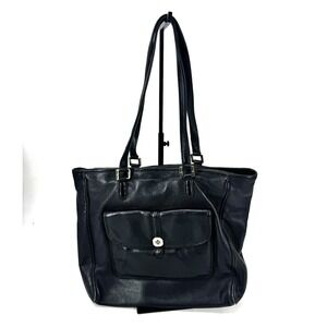 Tory Burch Pebble Leather Shopper Tote Bag, Large Black Clay Tote Handbag